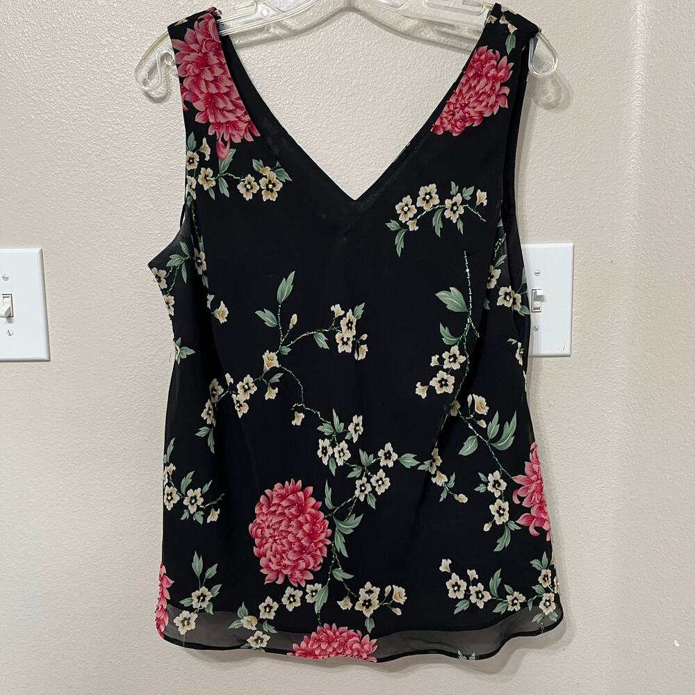 Studio 1 Women’s Vintage Blouse Sz 16 Sleeveless Floral Sequence Lined Poly